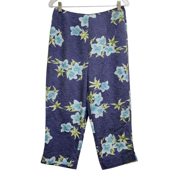 Tommy Bahama Pants Womens 10 Blue Silk Floral Crop Zip Lightweight Beach Boho - Picture 1 of 7